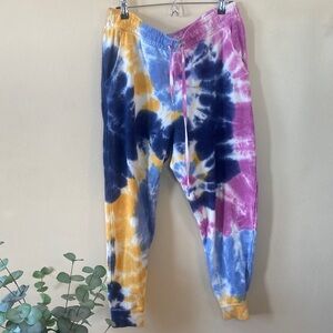 Ivory Ella Tie Dye Sweatpants joggers Women's Large Pink Yellow Blue Loungewear